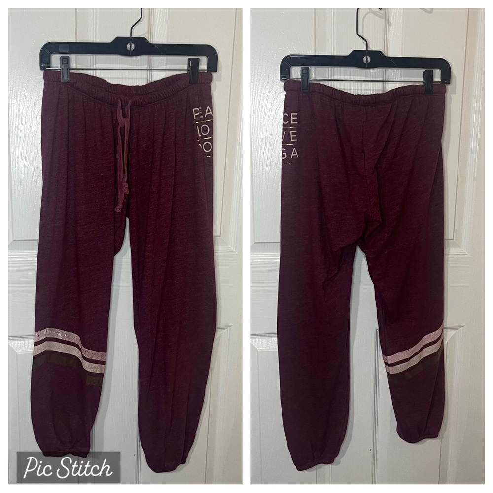 Spiritual Gangster Maroon Track Joggers with Pink Stripes